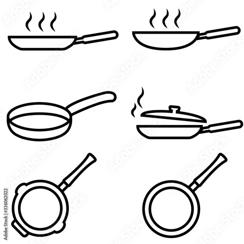 Frying pan line set icon, logo isolated on white background