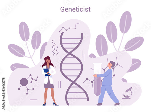 Genetics doctor concept. Group of scientist investigating DNA.