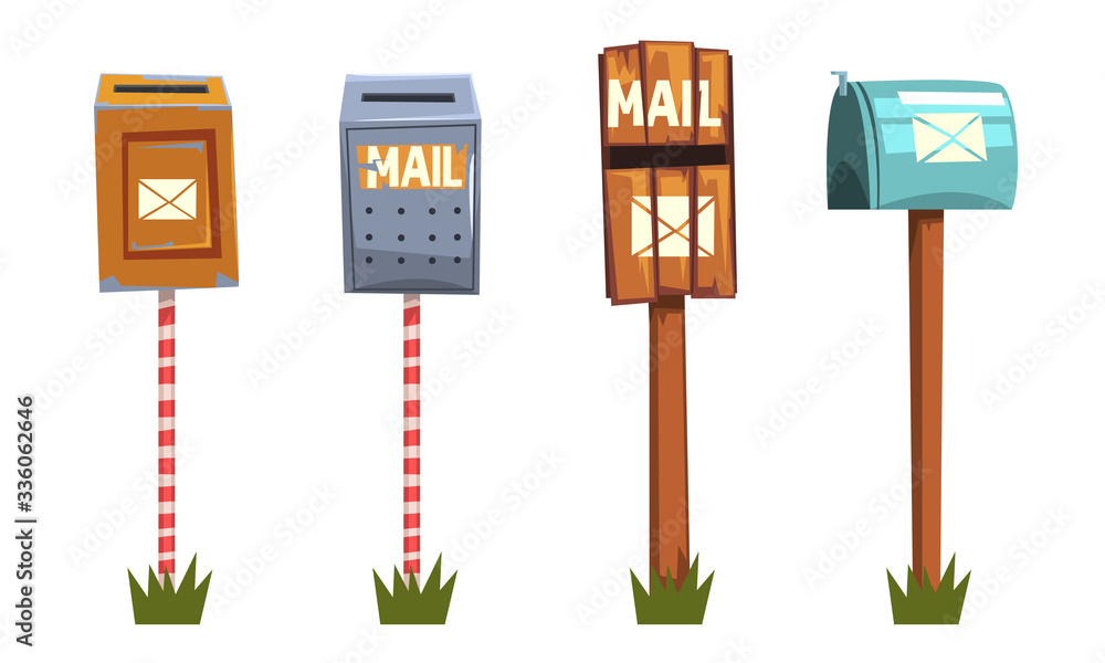 Mail Boxes Collection, Various Rettro Post Mailbox for Delivery Letters and Newspapers Vector Illustration Mail Boxes Collection, Various Rettro Post Mailbox for Delivery Letters and Newspapers Vector Illustration