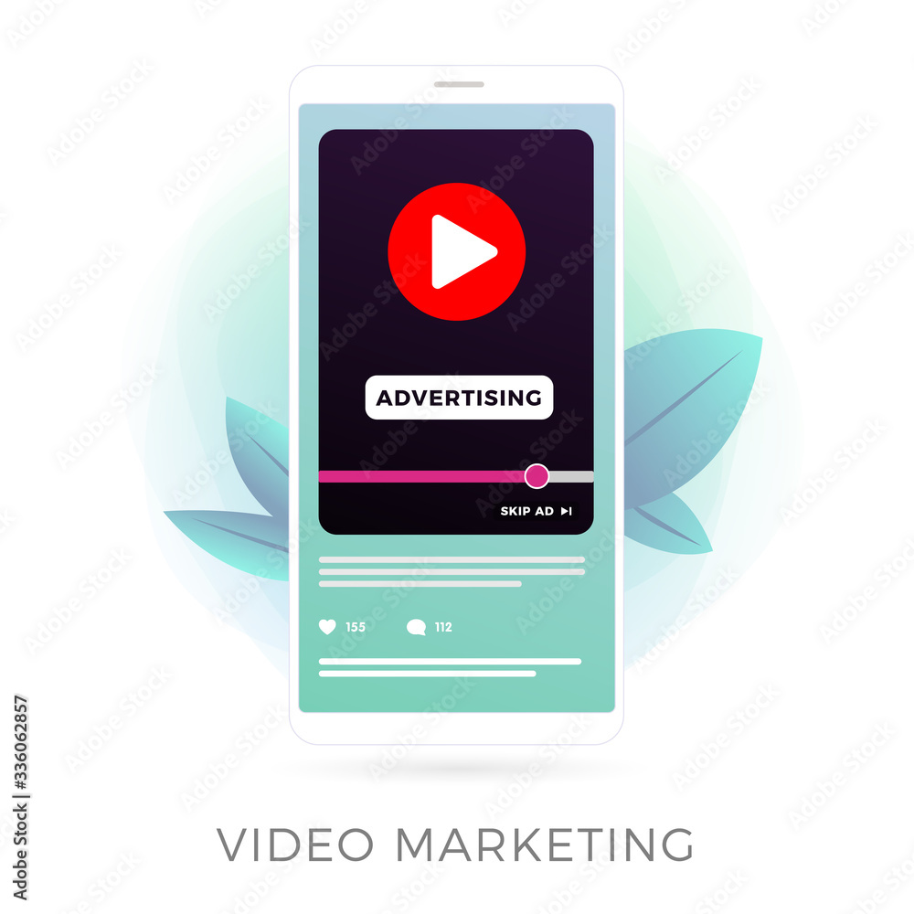 Video Marketing flat vector icon. Digital Advertising with online broadcasting and streaming video content, business concept. Ads media on mobile smartphone screen isolated on white background.
