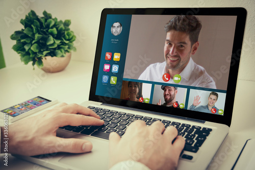 laptop on tabletop video conference