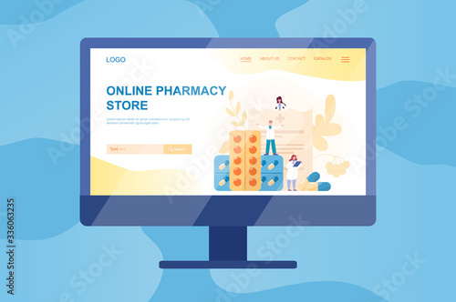 Online pharmacy web banner on computer or tv screen.