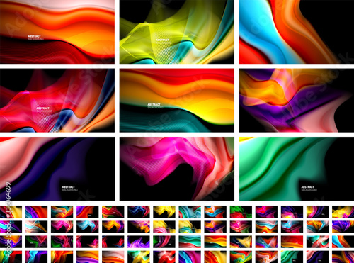 Set of liquid colors fluid gradients on black backgrounds