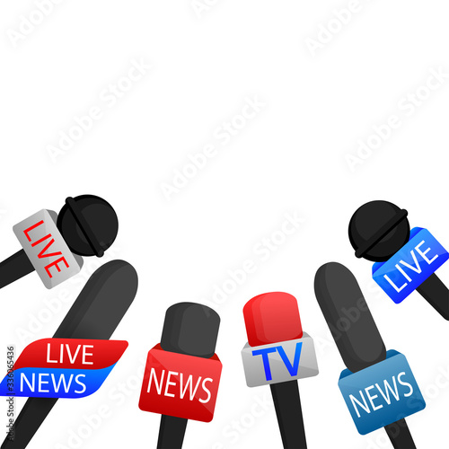 A vector illustration of colorful microphones on the podium with empty space for your announcements.