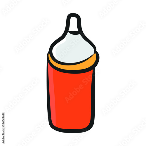 Squeezable silicone bottle of ketchup, tomato sauce hand drawn vector.