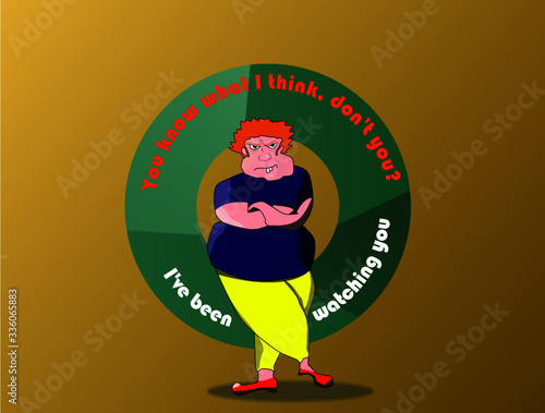vector illustration of a young bully in a blue t-shirt and yellow pants.