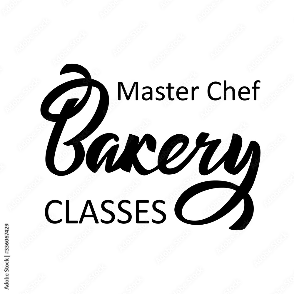 Master chef classes Bakery studio shop lettering typography. Ideal for Sweet Cake bakery logotype design, icon, card, postcard, logo banner. Vector handwritten illustration. Master chef classes Bakery studio shop lettering typography. Ideal for Sweet Cake bakery logotype design, icon, card, postcard, logo banner. Vector handwritten illustration.