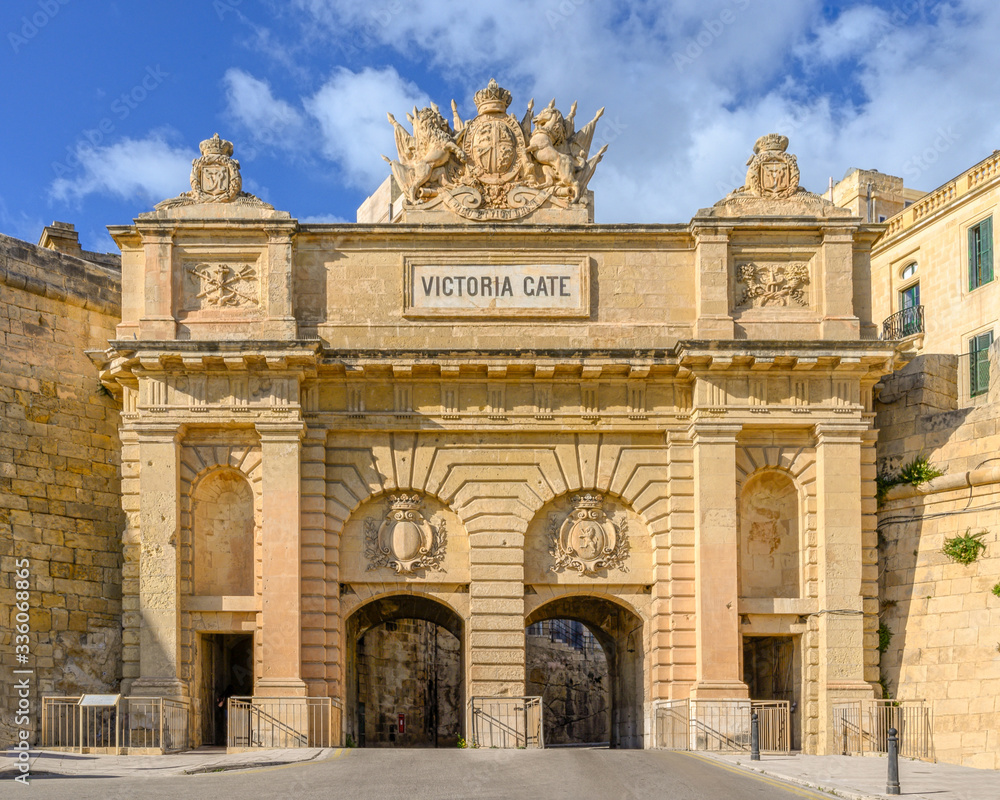 The Victoria Gate in Valletta,Malta was built by the British in 1855. It is the main entrance into the city from the Grand Harbour area.