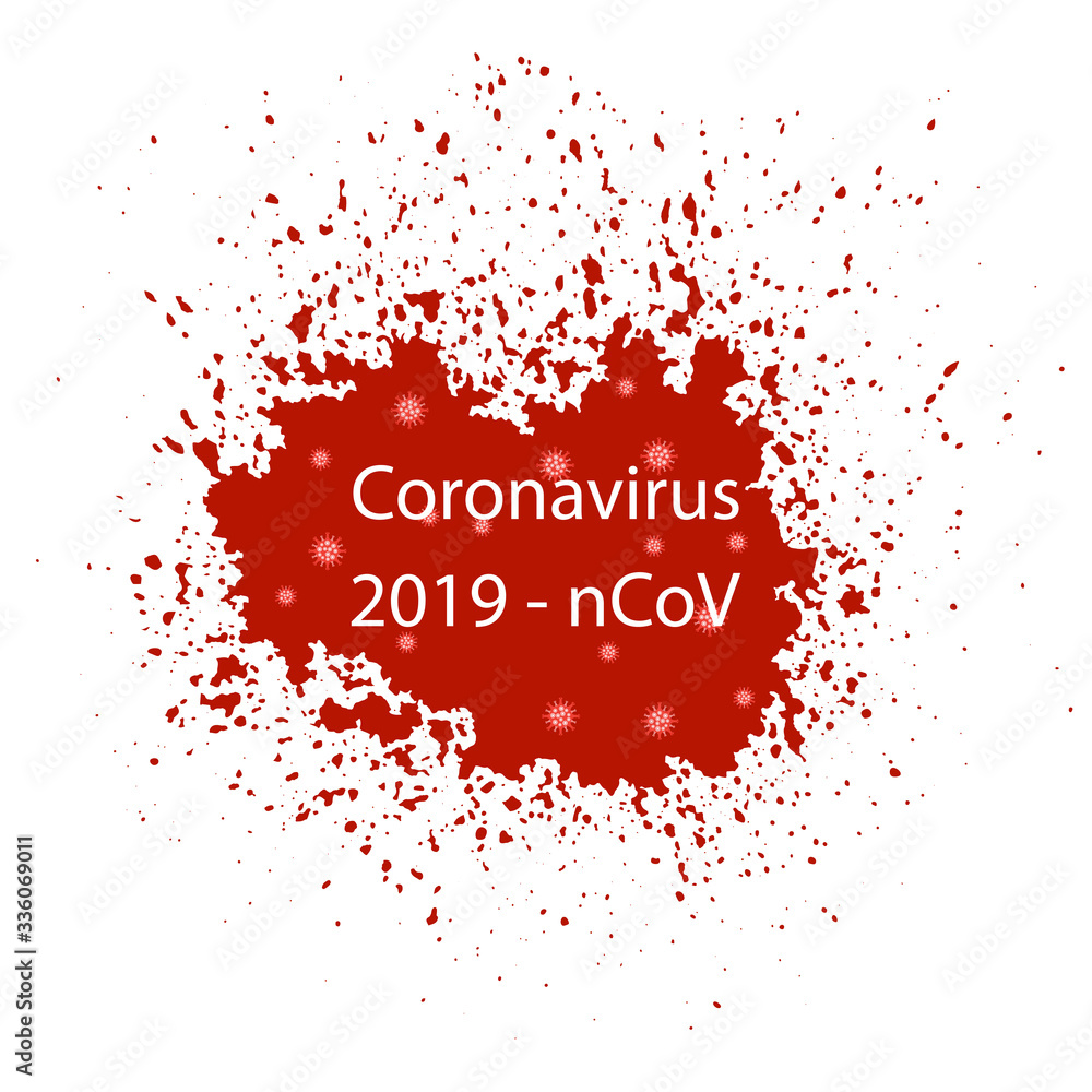 Blood Splash Isolated on White Background. Stop Pandemic Novel Coronavirus Sign. COVID-19. Blood Splash Isolated on White Background. Stop Pandemic Novel Coronavirus Sign. COVID-19.