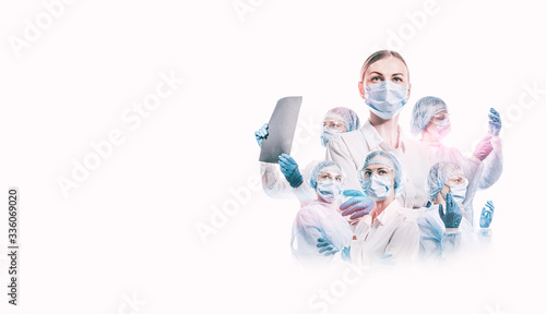 Obraz na płótnie team of female doctors on a white background with place for text w salonie