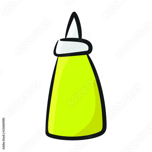 Squeezable silicone bottle of ketchup, tomato sauce hand drawn vector.