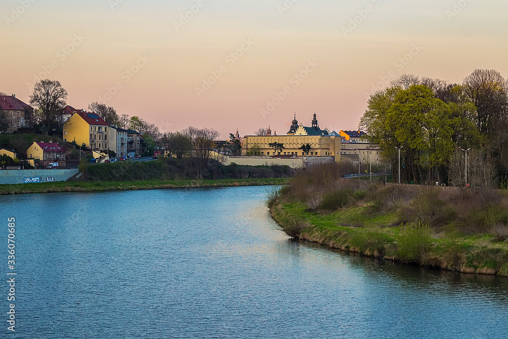 Convent of the Norbertine Sisters, located in the west of Krakow.  Founded in 1148. Beautiful view from the Wisla River at sunset. Travel and religious landmark
