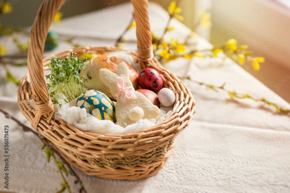 Traditional Easter basket on family table in Poland
