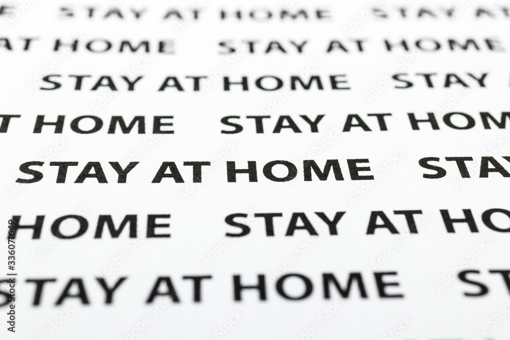 Black plain text on white paper about coronavirus outbreak. Quarantine. Stay at home. Black plain text on white paper about coronavirus outbreak. Quarantine. Stay at home.