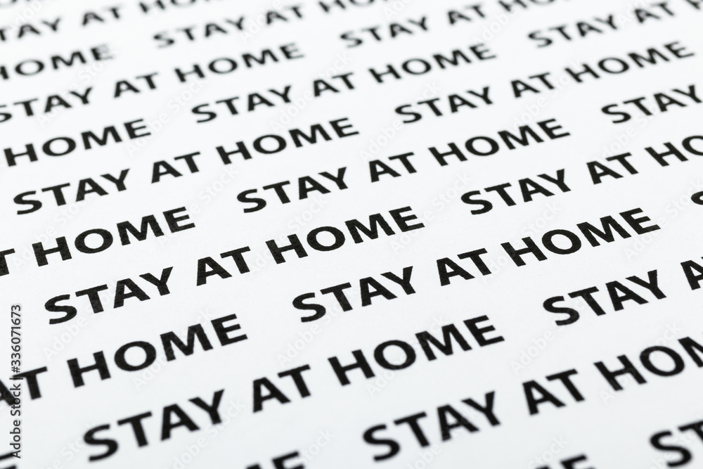Black plain text on white paper about coronavirus outbreak. Quarantine. Stay at home. Black plain text on white paper about coronavirus outbreak. Quarantine. Stay at home.