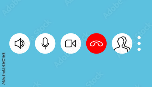 Video call screen template. Video cal icons set. Vector illustration