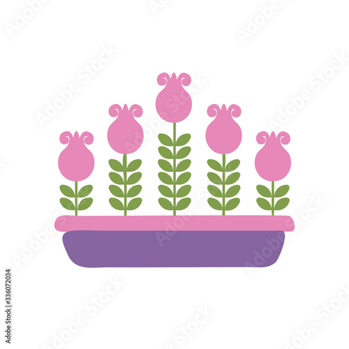 Plants in flower pot icon isolated on white background. Vector Illustration in cartoon style for graphic and web design