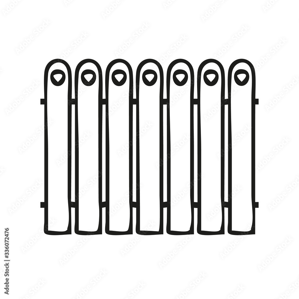 Vector illustration of rural wooden fences, pickets isolated on white background. Front garden fencing in doodle style Vector illustration of rural wooden fences, pickets isolated on white background. Front garden fencing in doodle style