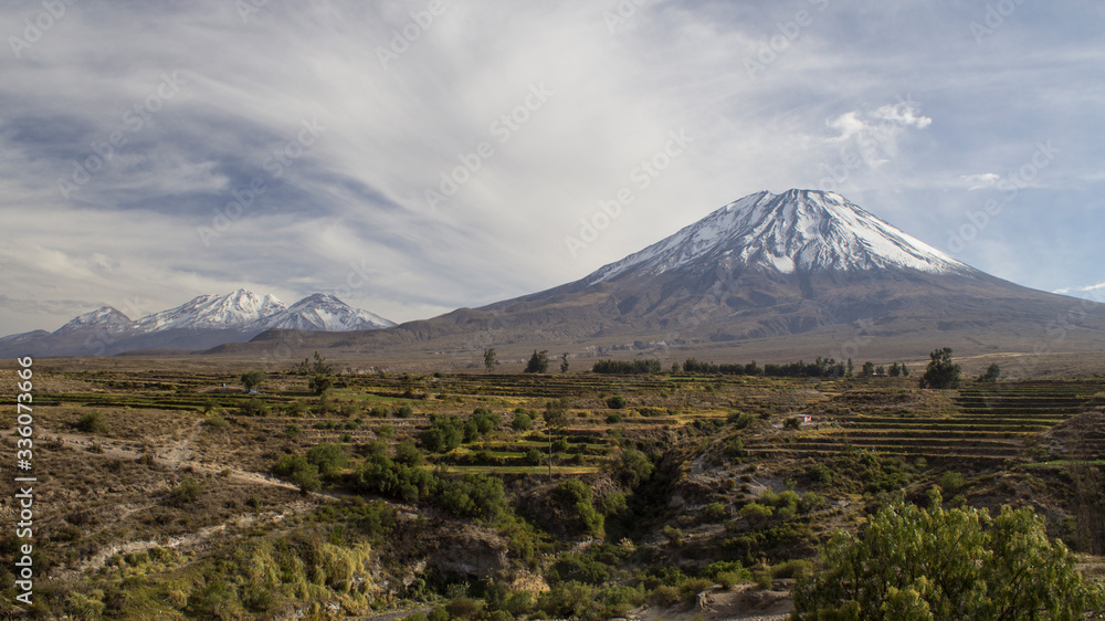 panoramic photo of the El Misti volcano and the plateau