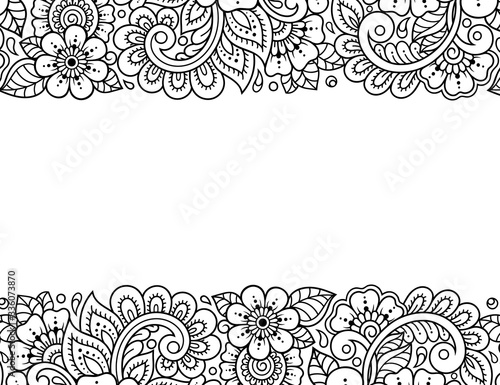 Stylized with henna tattoos decorative pattern for decorating covers for book, notebook, casket, magazine, postcard and folder. Flower in mehndi style. Frame in the eastern tradition.
