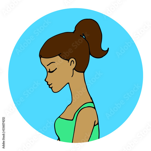 Vector cartoon style hand drawn woman profile.
