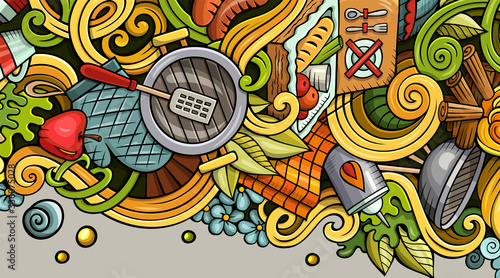 Picnic hand drawn doodle banner. Cartoon detailed flyer.