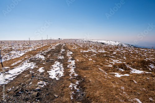 ridge in mountains covered with snow  czech jesenik