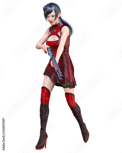 3D japanese warrior amazon woman render.