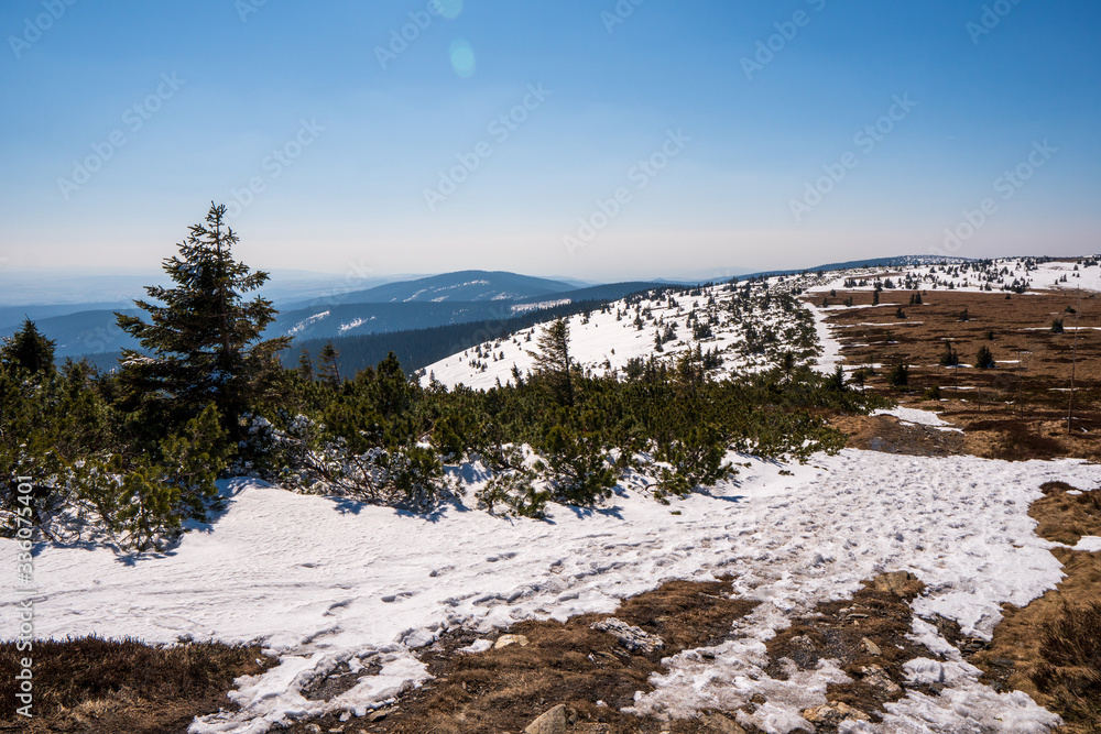 ridge in mountains covered with snow, czech jesenik