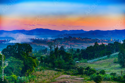Beautiful Hsipaw Landscape after Sunset Shan State Myanmar  photo