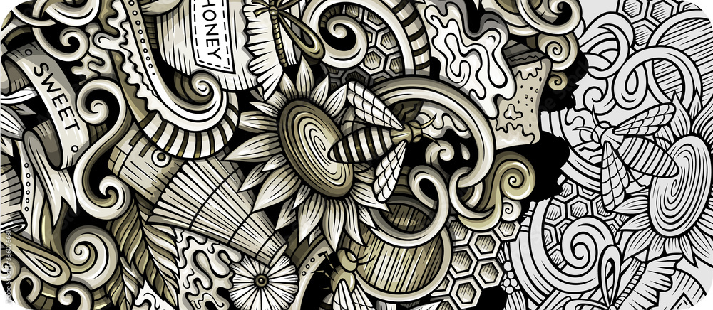 Honey hand drawn doodle banner. Cartoon detailed flyer. Honey hand drawn doodle banner. Cartoon detailed flyer.
