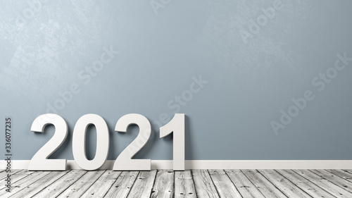 2021 Number Text on Wooden Floor Against Wall