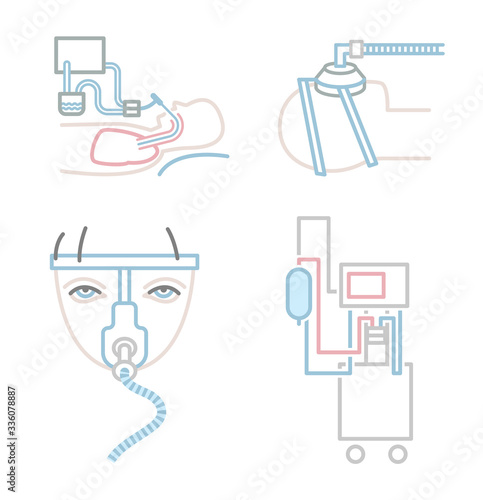 Lung ventilation icons set