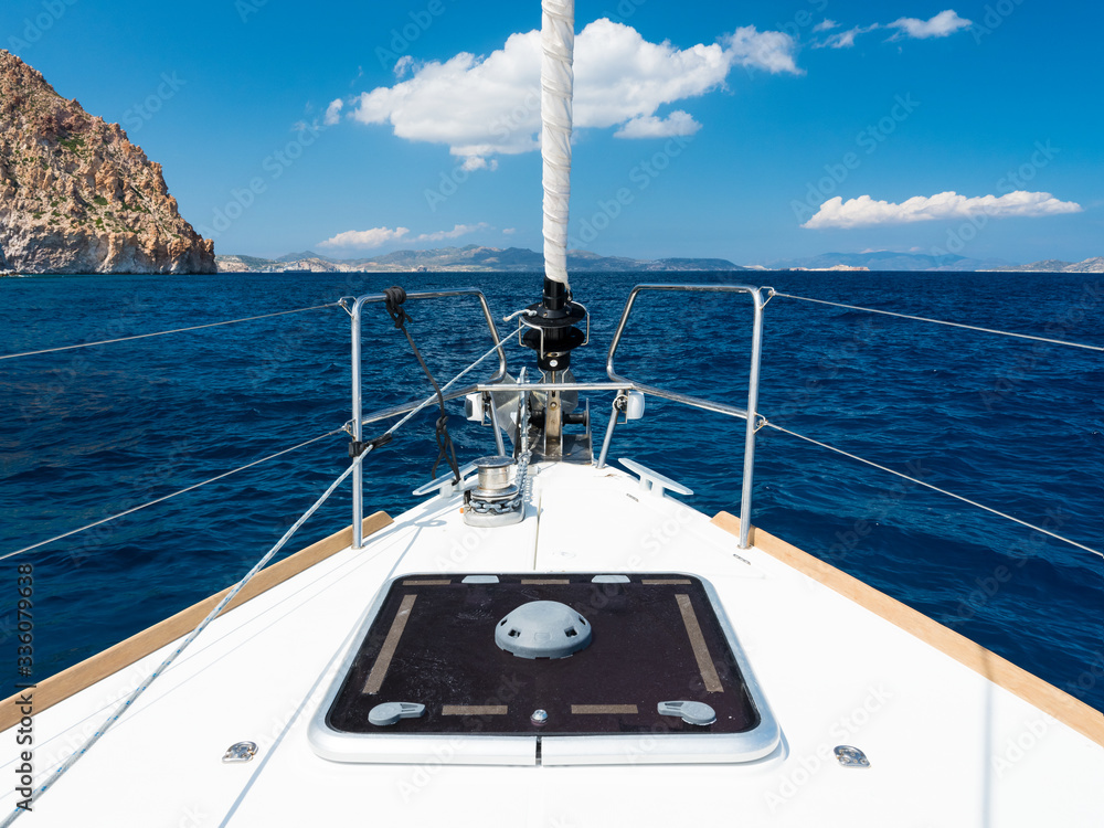 Fototapeta premium sea view from white deck of yacht in summer day