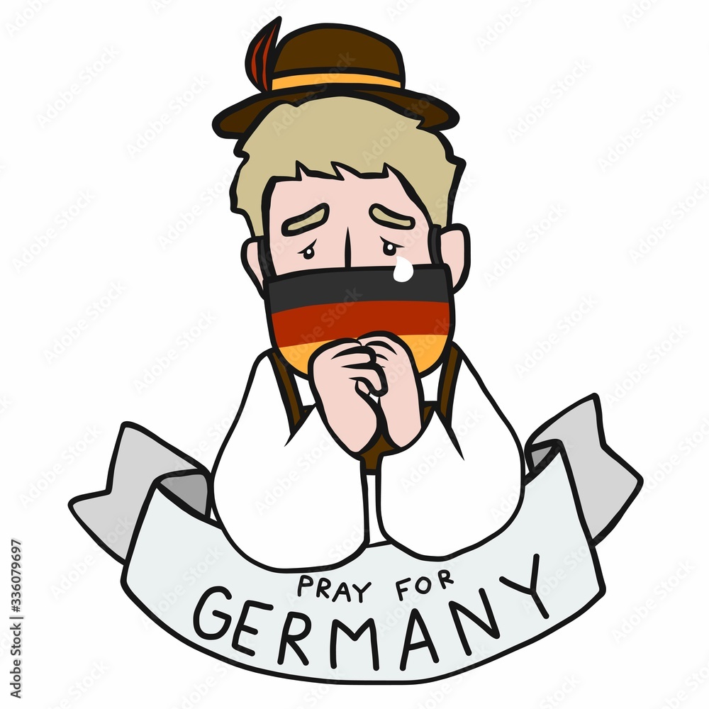Pray for Germany, Man wearing mark Germany flag cartoon vector illustration