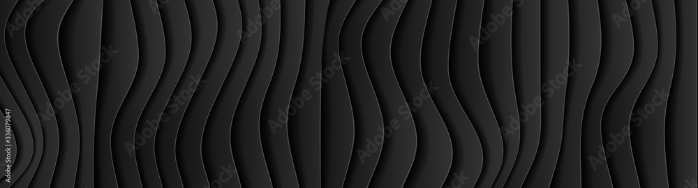 Black curved waves abstract tech banner design. Vector background - obrazy, fototapety, plakaty 