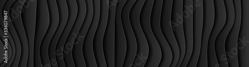 Black curved waves abstract tech banner design. Vector background
