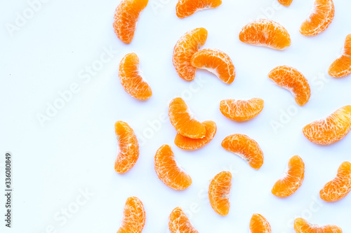Mandarin segments, Fresh orange isolated on white background.