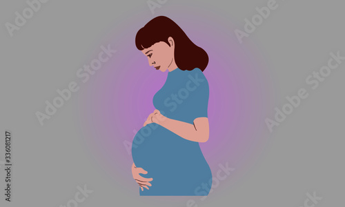 Pregnant Girl Vector Illustration.Catching the belly, waiting to admire the baby.
