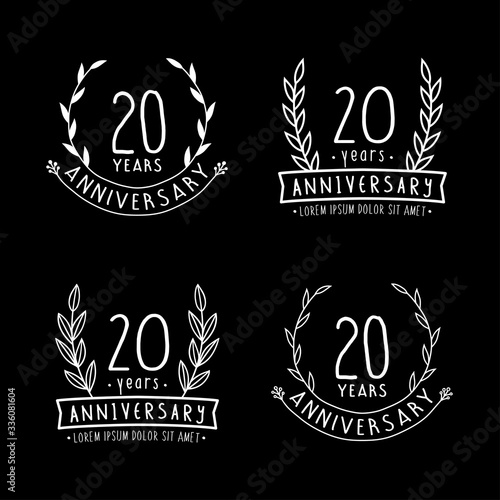 20 years anniversary logo collection. 20th years anniversary celebration hand drawn logotype. Vector and illustration. 