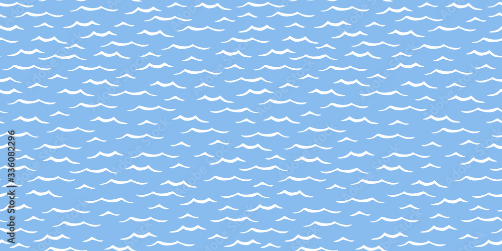 Ocean waves seamless repeat pattern white on blue background for fabric surface design