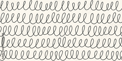 Abstract doodle seamless repeat pattern looping lines scribble black on beige background