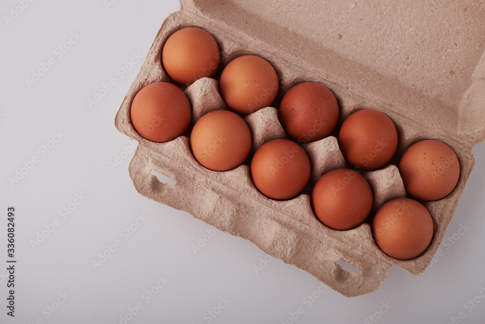 Eggs in package isolated on white background with clipping path