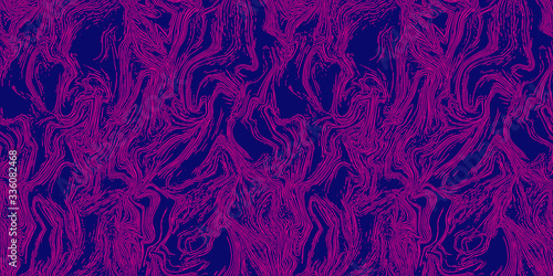 Abstract duotone seamless repeat pattern liquid paint topographic style magenta on dark blue background