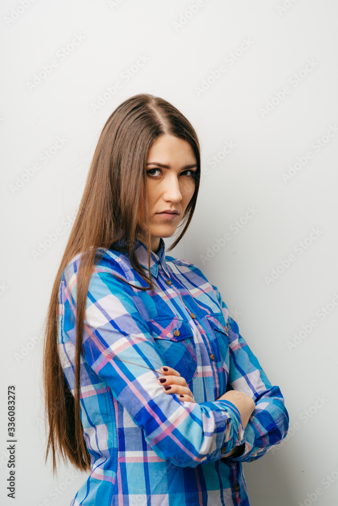 woman crossed her arms. Isolated white background woman crossed her arms. Isolated white background
