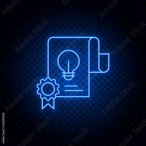 patent, paper, reward blue neon vector icon. Blue and yellow neon vector icon. Transparent background