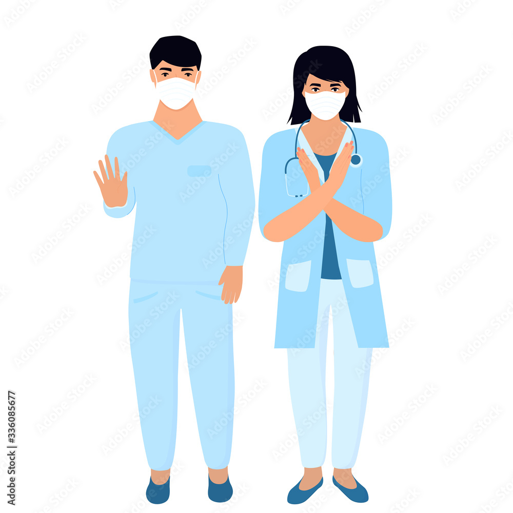Fototapeta premium COVID-19. Coronavirus epidemic. Doctors in protective medical masks. Stop virus concept. Lab workers