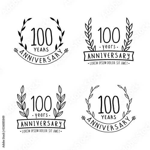 100 years anniversary logo collection. 100th years anniversary celebration hand drawn logotype. Vector and illustration. 
