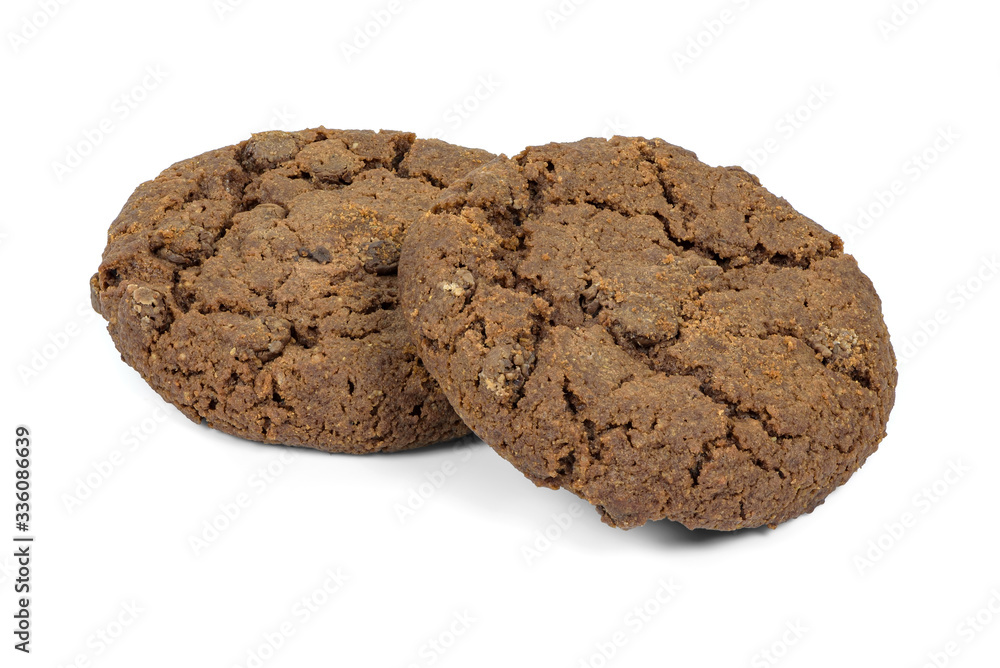 Dark chocolate chips cookies on white background Dark chocolate chips cookies on white background