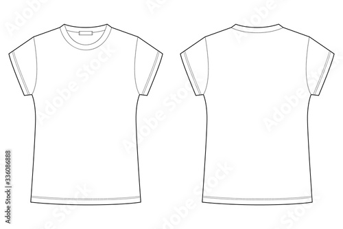 Childrens t-shirt blank template vector illustration isolated on white background. Technical sketch tee shirt. photo
